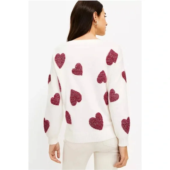 NWT Shimmer Heart Boatneck Sweater White & Pink Size XS - Picture 3 of 6